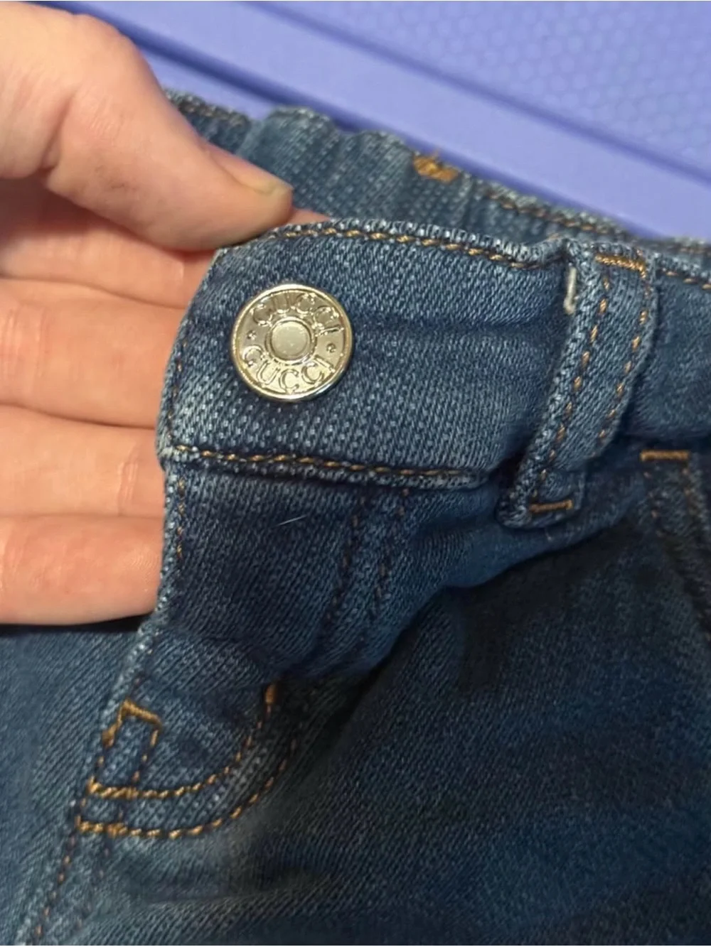 Gucci Blue Denim Baby Shorts with Logo Tag